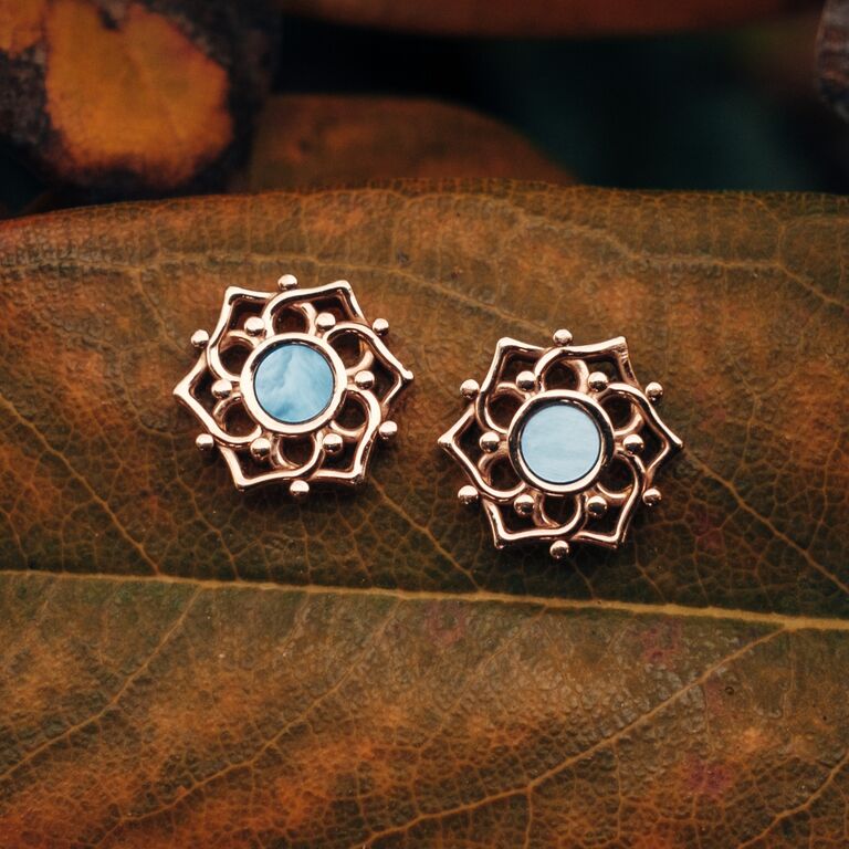Composition Earrings (Blue Nacre/Rose Gold)